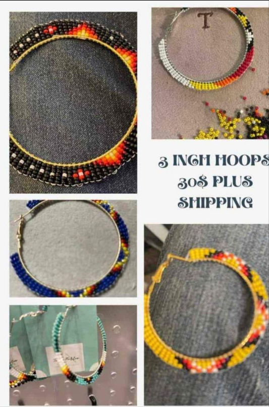 Custom beaded hoop earrings 3 inchs